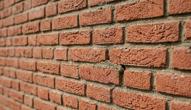 Close-up van een enkelsteens bakstenen muur.