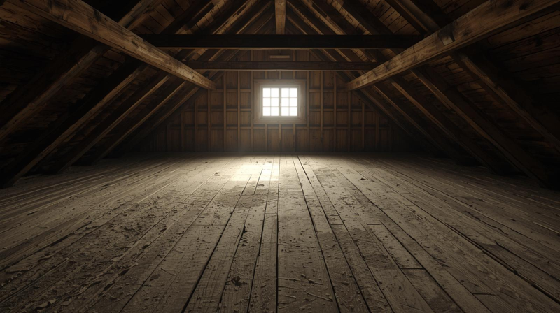 zolder met raam en houten zoldervloer