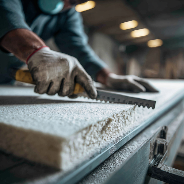 PIR plaat die wordt gezaagd