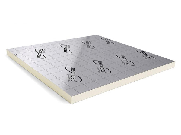 Plaat Recticel Silver PIR Afschot 1200x1200x110-120mm - aluminium cachering - Rd 5.20 (1,44m²)